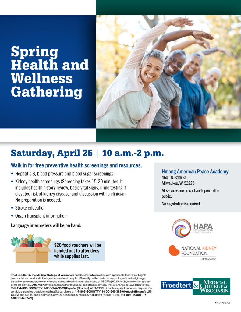 Screening: Spring Health and Wellness Gathering @ Hmong American Peace Academy | Milwaukee | Wisconsin | United States